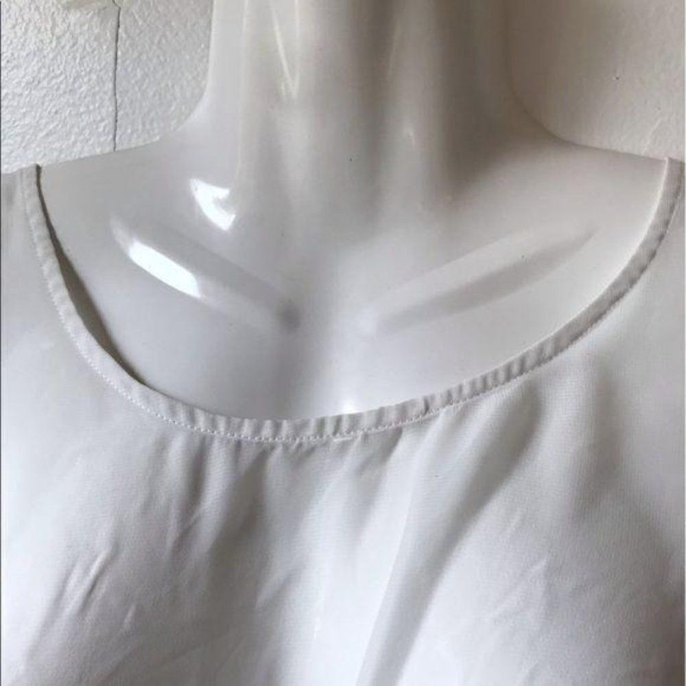 AB Studio Mesh Ruffle Sleeve Blouse White Small - Picture 3 of 6